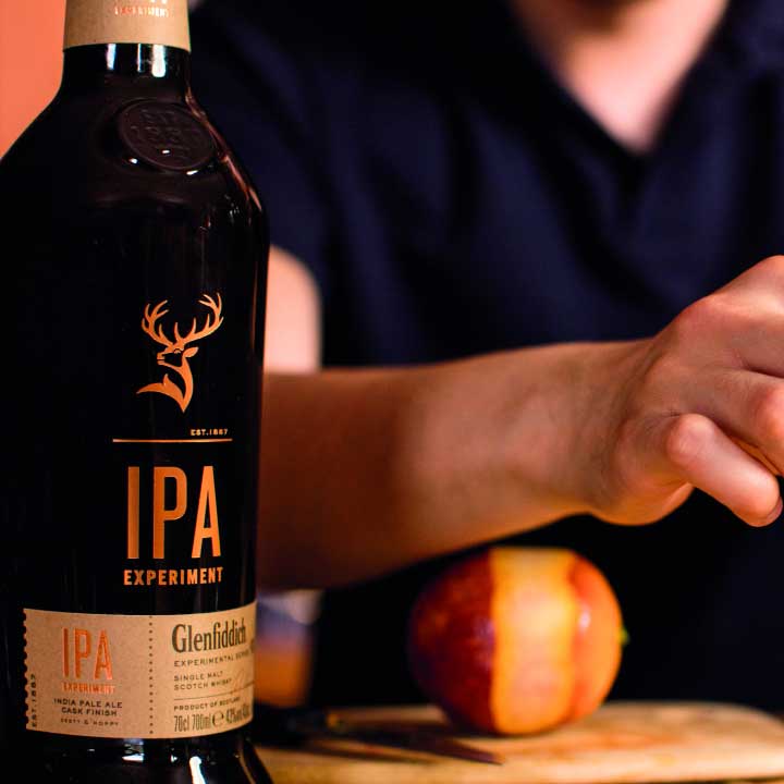 Glenfiddich IPA Experiment Bottle with apple in background